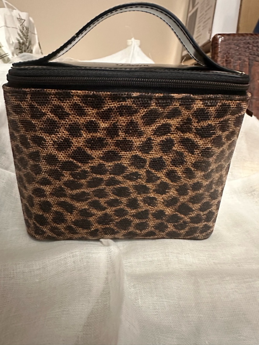 Loewe Leopard-Print Top Handle Vanity Cosmetic Case in Brown and Black